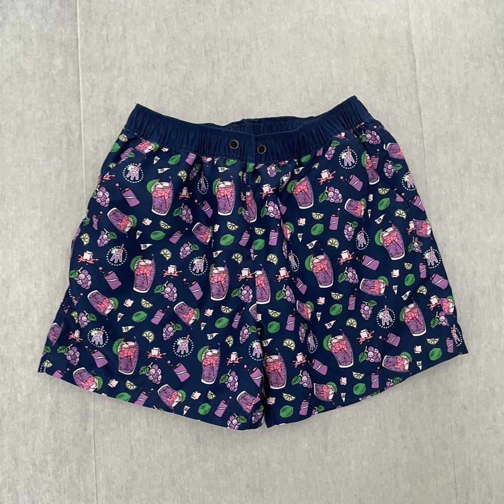 Barstool Sports Shorts Adult Medium Blue Swim Trunks Lined Drinks Print Mens M